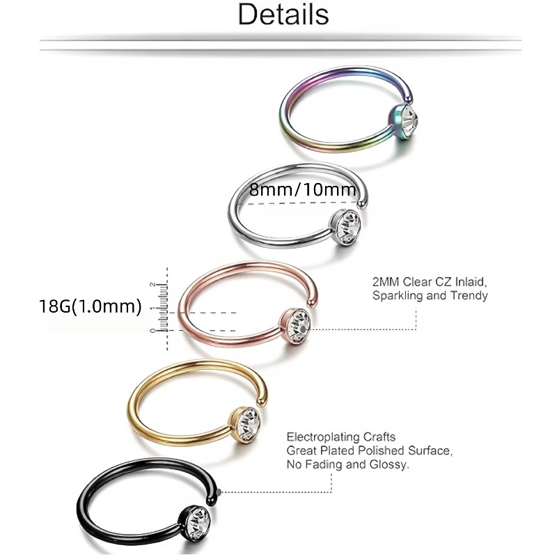 5pcs 18G Nose Rings C-Shaped N - Body Jewelry Surgical Steel review and price