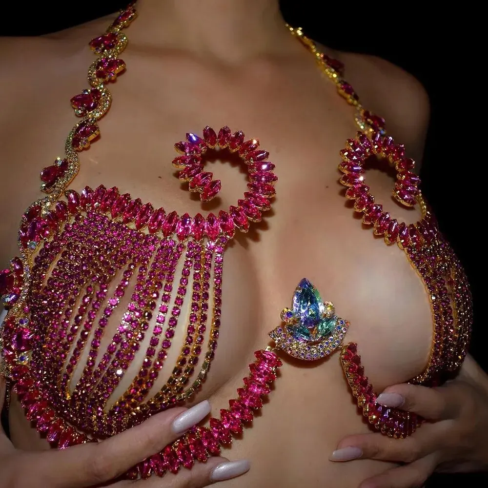Rave Pink Crystal Chest Bracke - Body Jewelry Retainers review and price